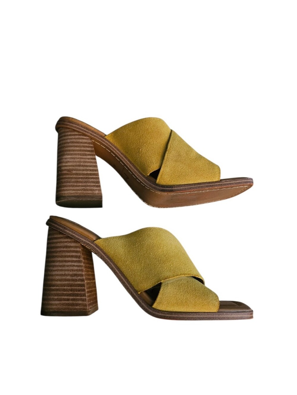 Marc Fisher Yellow Suede-Look Heeled Mules US 8M